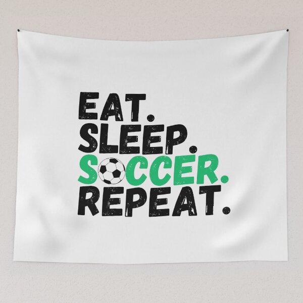 Aperçu de l'œuvre eat sleep soccer repeat créée et vendue par Mustaph-Shop.