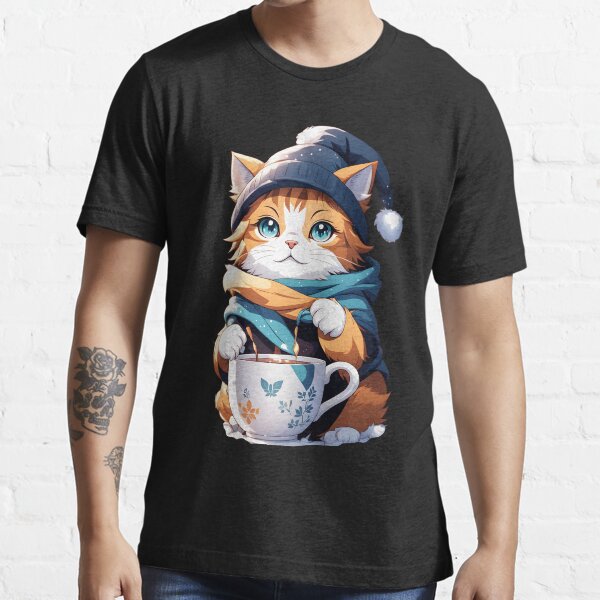 Item preview, Kawaii Cat With Hat and Coffee, For Cat Lovers, and Coffee Lovers designed and sold by ColorFlick.