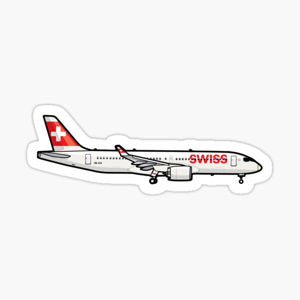 Vista previa del artículo con la obra «Airbus A220 suizo», diseñado y vendido por PilotDecals.