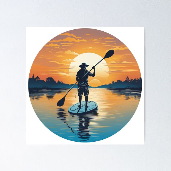 Peace and Paddle Fine Art Print Yoga Watercolor Painting Paddle Board Yoga  Gift Paddle Boarding Art Man Paddle Boarding 