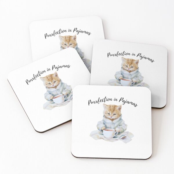 Item preview, Cute Seepy Fur Kitten in Pajamas with Coffee designed and sold by MEMEBAR.