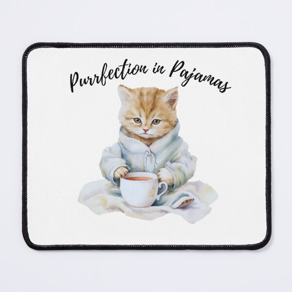 Item preview, Cute Seepy Fur Kitten in Pajamas with Coffee designed and sold by MEMEBAR.