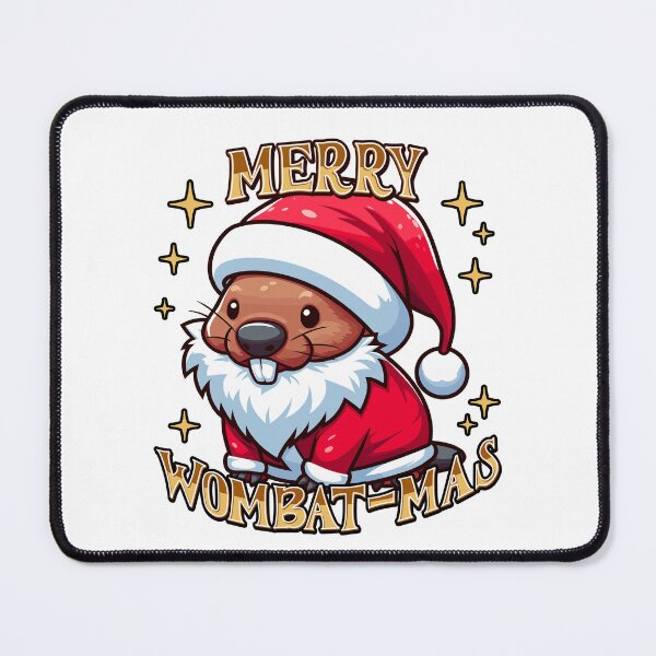 Item preview, A Cute Wombat In a Santa Costume With the Text Merry Wombat-Mas designed and sold by QuirkPrint.