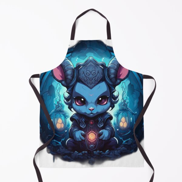 Item preview, cartoon character with horns and a demon outfit sitting on a rock in front of a blue background designed and sold by artumbre.