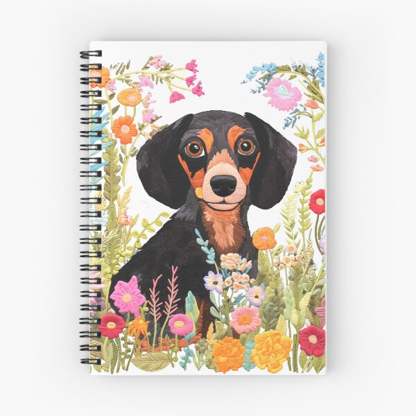 Item preview, Mascota de perro Dashound con flores bordado floral cosido a mano núcleo de cabaña hilo de patrón colorido designed and sold by TankandDPS.