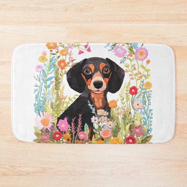 Item preview, Dashound dog pet with flowers floral Embroidery hand stitched cottage core colorful pattern thread designed and sold by TankandDPS.