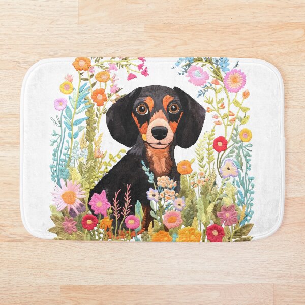 Artikelvorschau, Dashound Hund Haustier mit Blumen Blumenstickerei handgenähter Cottage Core bunter Musterfaden entworfen und verkauft von TankandDPS.