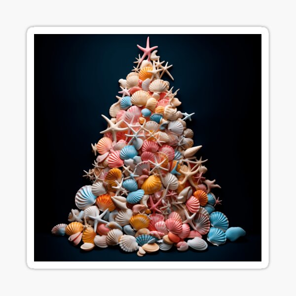 Aperçu de l'œuvre Sapin de Noël en imprimé coquillages colorés créée et vendue par dcrc.