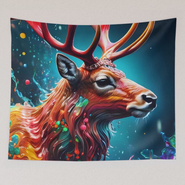 Aperçu de l'œuvre Merry Christmas Paint Splash Santa's Reindeer créée et vendue par TheArtOfPat.