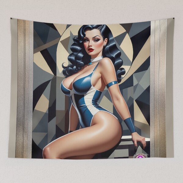 Item preview, I Play All The Angles Retro Fashion Pin Up Queen Enchanting Portrait AI Concept Art by Xzendor7 designed and sold by Xzendor7 Digital Art Creations.