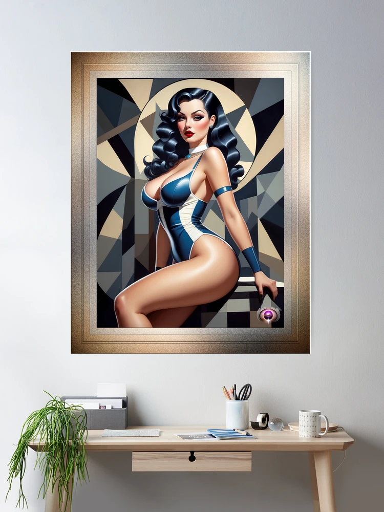 I Play All The Angles Retro Fashion Pin Up Queen Enchanting Portrait AI Concept Art by Xzendor7 Room Decor Poster Art Print