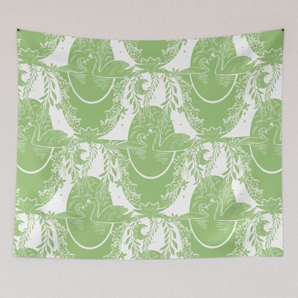 Item preview, Swans Under the Willow Tree Green and White designed and sold by eloulamb.