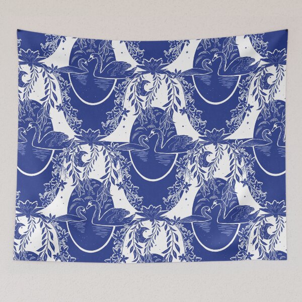 Item preview, Swans Under the Willow Tree Blue and White designed and sold by eloulamb.