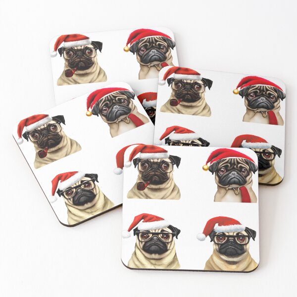 Item preview, Christmas pug sticker pack - cute pug with glasses smoking a pipe sticker set designed and sold by Chardo55.