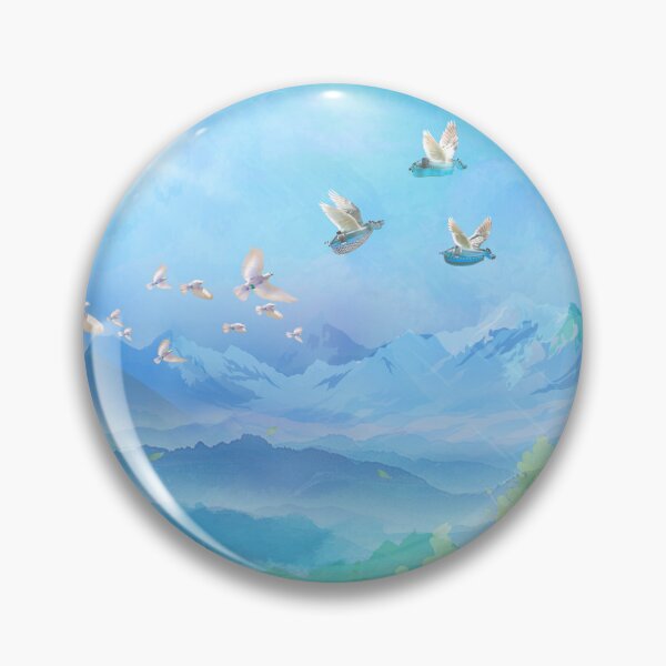 Item preview, Three flying hurdy-gurdies in a blue sky above a landscape of mountains, forest with a deer, doves, a fawn and a fox. designed and sold by Zal-Production.