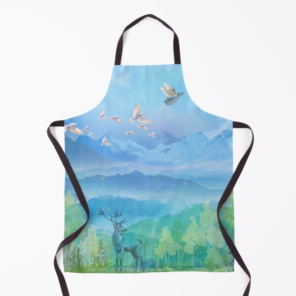 Item preview, Three flying hurdy-gurdies in a blue sky above a landscape of mountains, forest with a deer, doves, a fawn and a fox. designed and sold by Zal-Production.
