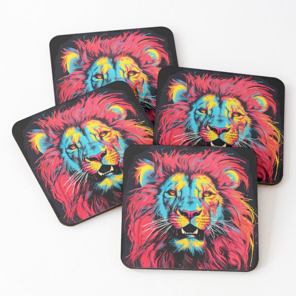 Item preview, Colorful lion painted art in the style of neon color palette , paint dripping technique, acidic colors designed and sold by MagicColorPrint.