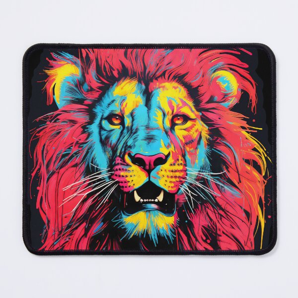 Item preview, Colorful lion painted art in the style of neon color palette , paint dripping technique, acidic colors designed and sold by MagicColorPrint.