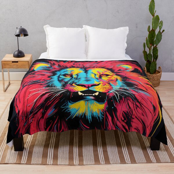 Item preview, Colorful lion painted art in the style of neon color palette , paint dripping technique, acidic colors designed and sold by MagicColorPrint.