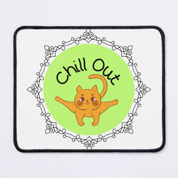 Item preview, Cat doing yoga on a colorful background with a mandala border designed and sold by JoyGDesigns.