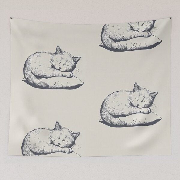 Aperçu de l'œuvre Un chaton mignon dort sur un oreiller créée et vendue par randrdesign.