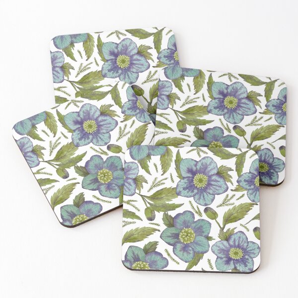 Item preview, Watercolor hellebores pattern in blue and purple designed and sold by Jackies-art.