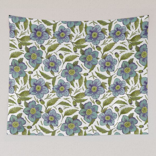 Item preview, Watercolor hellebores pattern in blue and purple designed and sold by Jackies-art.
