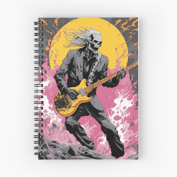 Item preview, Apocalyptic Riffs - Skeletal Shredder Against a Fiery Moon designed and sold by Pixel Dome.