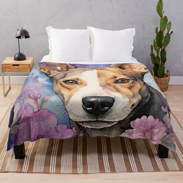 Item preview, Basenji dog portrait with flowers in watercolor designed and sold by WallyPink.