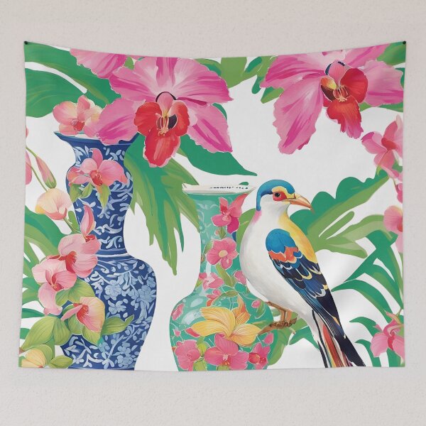 Item preview, Modern chinoiserie birds, ginger jars and orchids designed and sold by SophieClimaArt.
