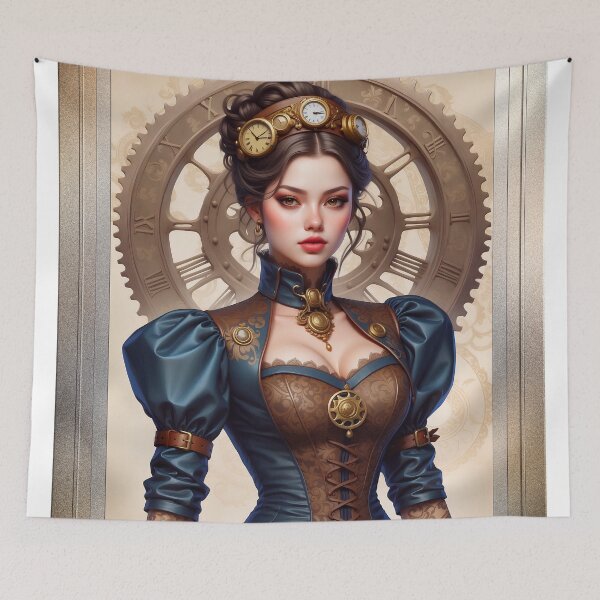 Artikelvorschau, Eine exquisite Steampunk-Frau mit bezauberndem KI-Konzeptkunstporträt von Xzendor7 entworfen und verkauft von Xzendor7 Digital Art Creations.