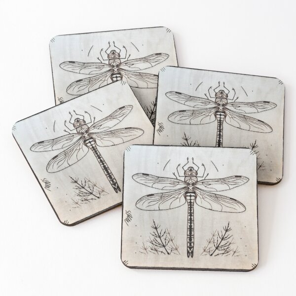 Item preview, Dragonfly and horsetail on wood designed and sold by storitz.art.