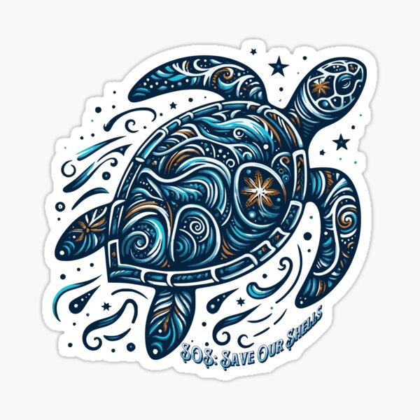 Aperçu de l'œuvre SOS Save Our Shells Sea Turtle Tribe, Save The Ocean Cadeau pour la conservation des amoureux des tortues créée et vendue par RadleyParke.