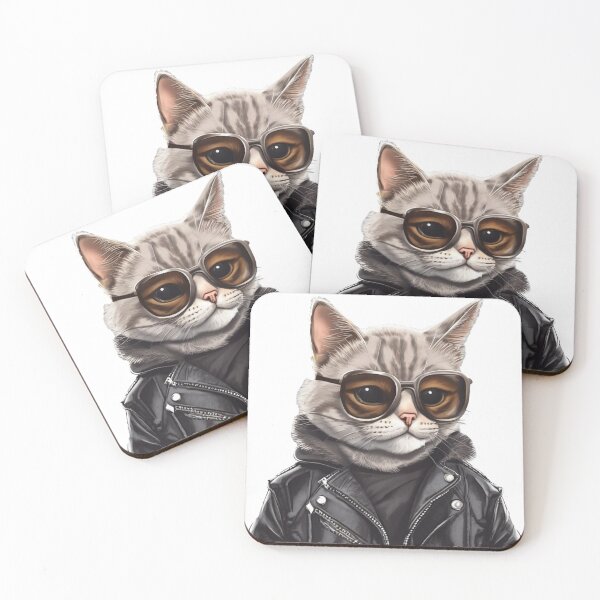 Item preview, A brutal cat in glasses and a leather jacket designed and sold by SOVA-STYLE.