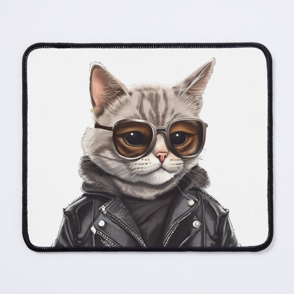 Item preview, A brutal cat in glasses and a leather jacket designed and sold by SOVA-STYLE.