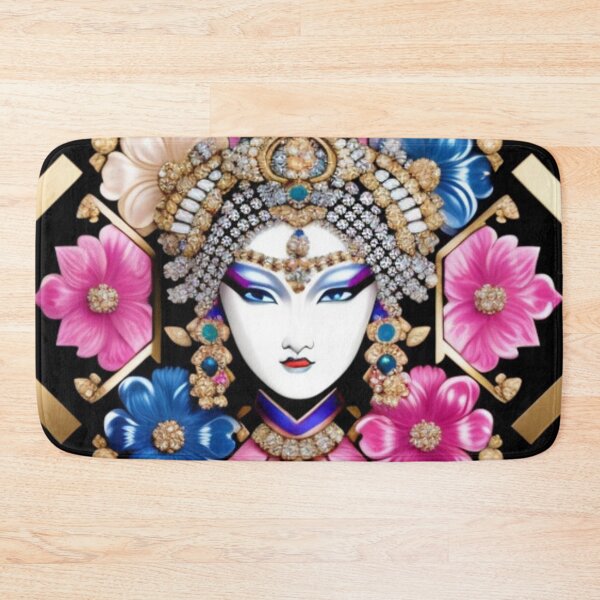 Item preview, Gold bejeweled floral Asian inspired art print  designed and sold by Roxburylane.