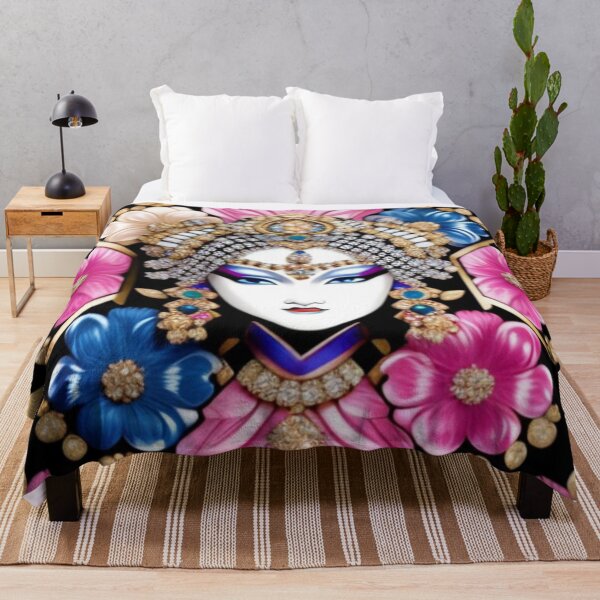 Item preview, Gold bejeweled floral Asian inspired art print designed and sold by Roxburylane.