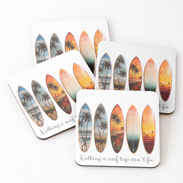 Artikelvorschau, Fünf bunte, tropische surfboards entworfen und verkauft von VoyageVistaClub.