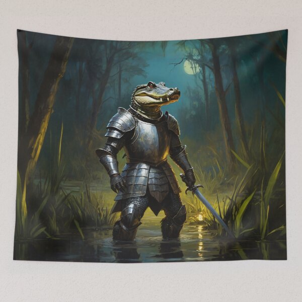 Item preview, Alligator knight standing in the swamp with sword in hand. Animal knights - paintings series. designed and sold by twisted-dot.