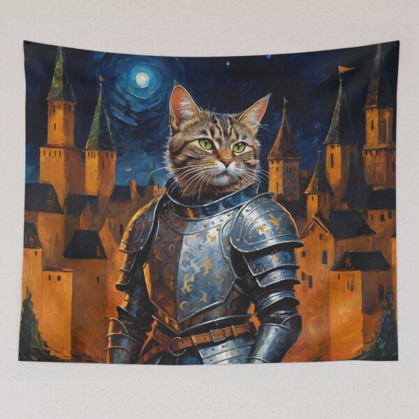 Item preview, Cat knight with the castle in background. Animal knights - paintings series. designed and sold by twisted-dot.