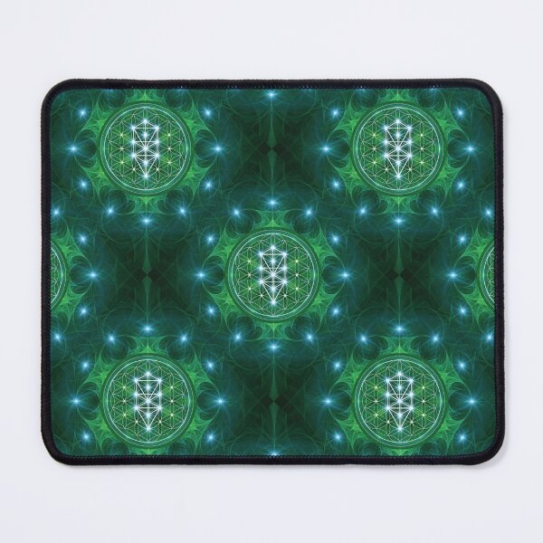 Aperçu de l'œuvre Fleur de vie avec arbre de vie intégré : motif de géométrie sacrée verte créée et vendue par LunarisPlexus.