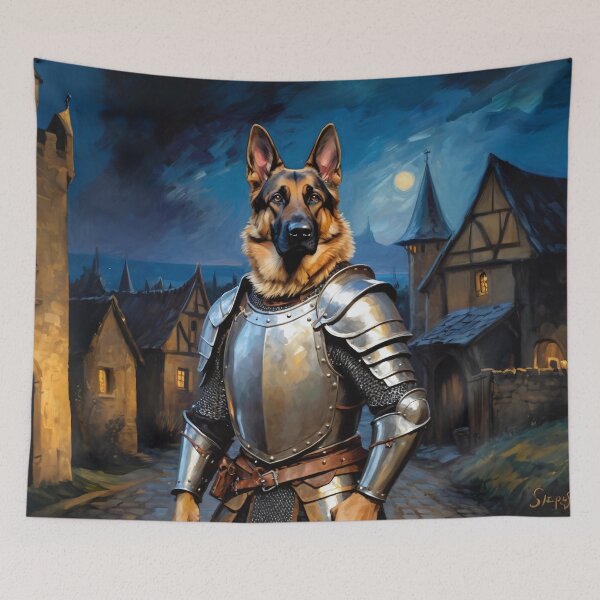 Item preview, Dog knight in the medieval village. Animal knights - paintings series. designed and sold by twisted-dot.