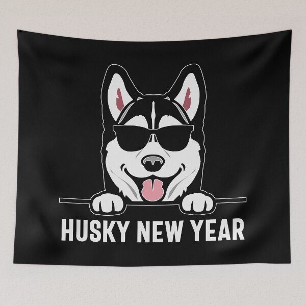 Item preview, Husky New Year - Happy New Year 2024, Peeking Husky with Sunglasses, and Dog Pun (Light Design) designed and sold by Spiprinto.