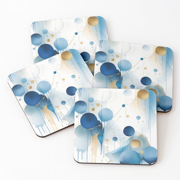 Item preview, Abstract Shapes Geometric Art ~ Planets and in Space ~ Textured Blue and Gold Circles Painting 8 designed and sold by Neon-Wolf.