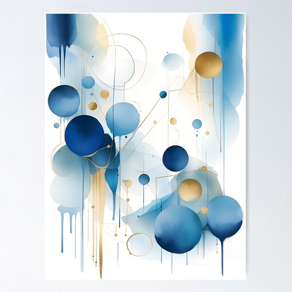 Item preview, Abstract Shapes Geometric Art ~ Planets and in Space ~ Textured Blue and Gold Circles Painting 8 designed and sold by Neon-Wolf.