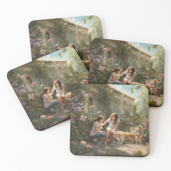 Item preview, Girls playing with dogs in the park designed and sold by abdelaziz0.
