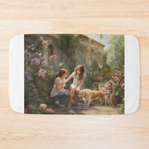 Item preview, Girls playing with dogs in the park designed and sold by abdelaziz0.