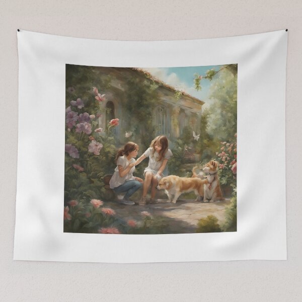 Item preview, Girls playing with dogs in the park designed and sold by abdelaziz0.