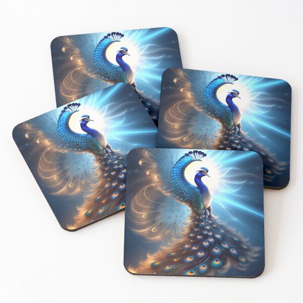 Item preview, Beautiful Golden Blue Glowing Sky Peacock designed and sold by TheDarkWardrobe.