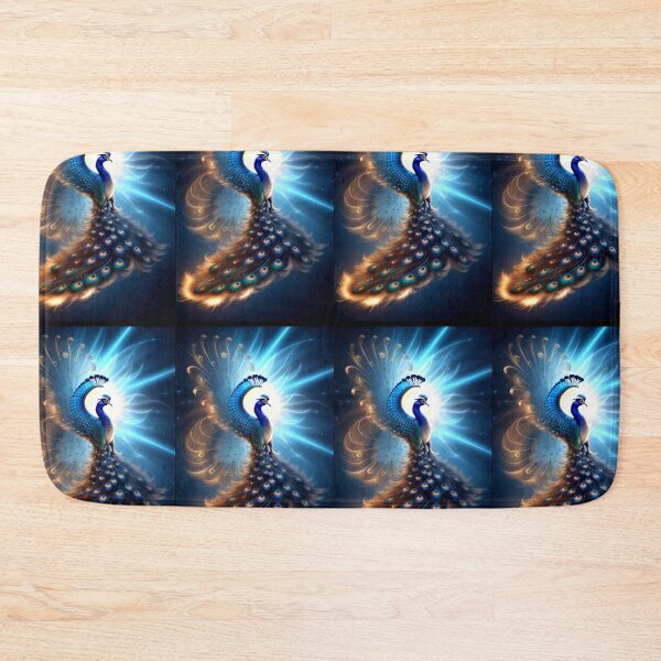 Item preview, Beautiful Golden Blue Glowing Sky Peacock designed and sold by TheDarkWardrobe.